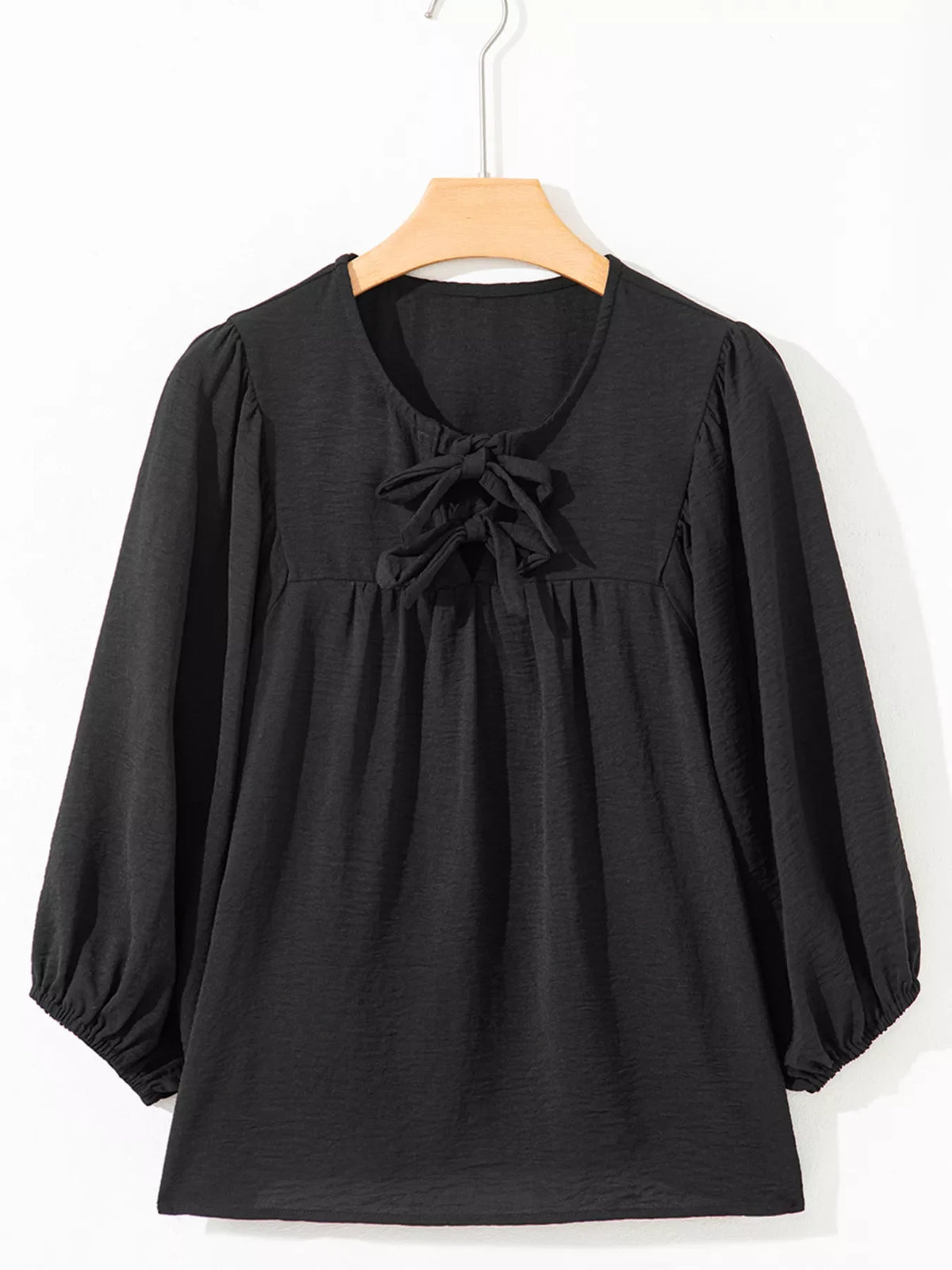 Bow Tie Neck 3/4 Sleeve Casual Blouse