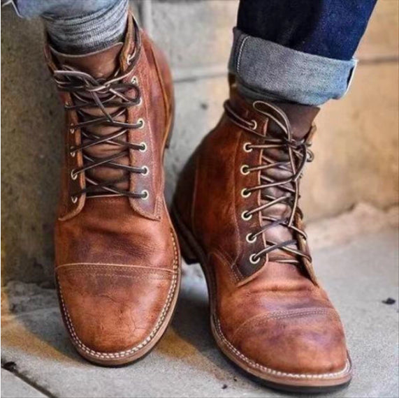 Front Strap Round-Toe Motorcycle Boots