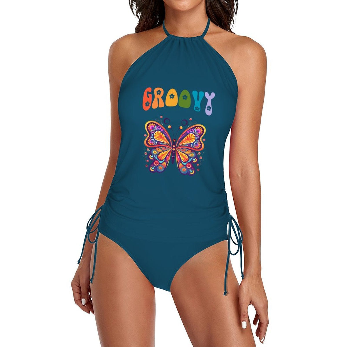 Groovy Butterfly Halter Neck 2-Piece Swimsuit Set for Women (Made in USA)