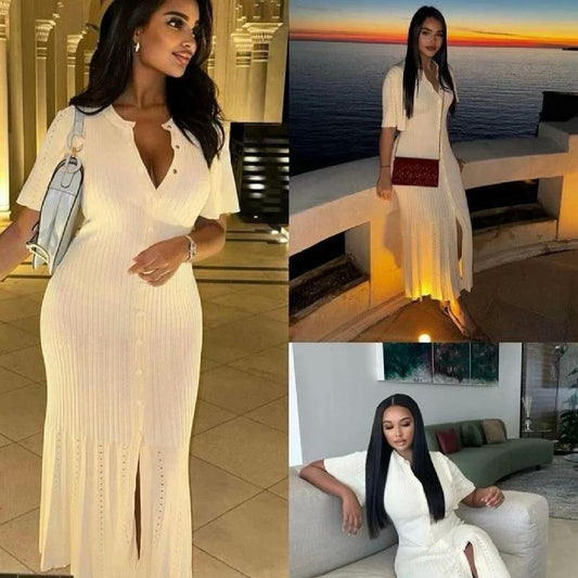 Vestido de punto moderno de una sola fila para mujer