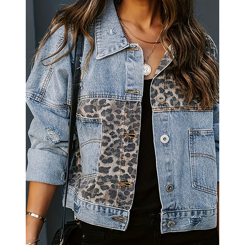 Chaqueta vaquera corta desgastada para mujer