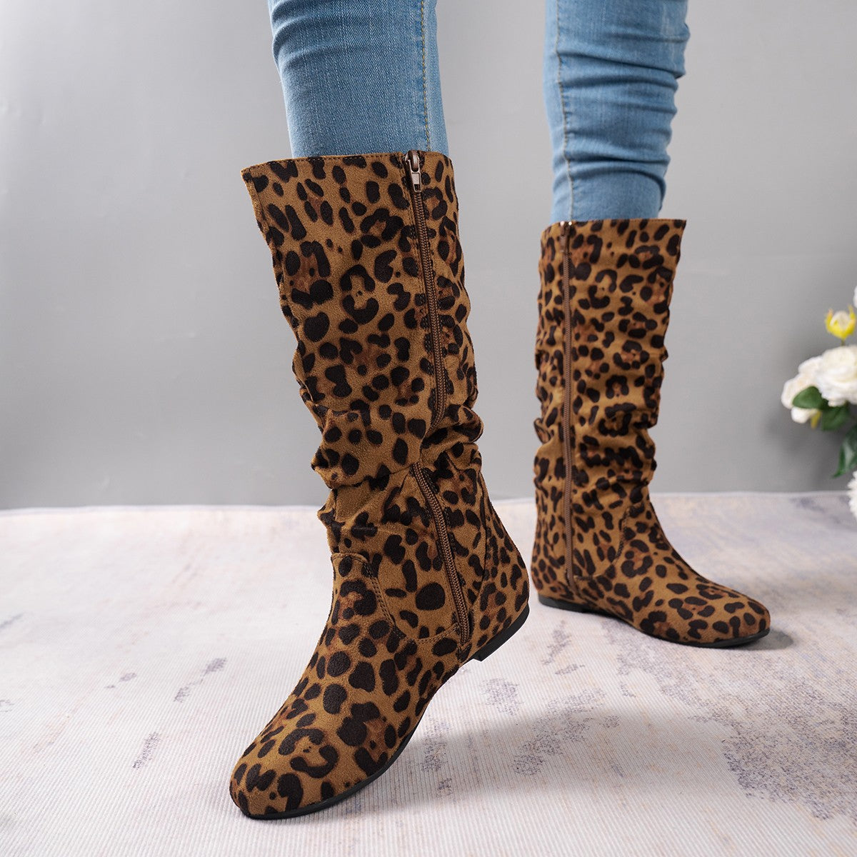 Women's Warm Round-Toe Side Zipper Middle Boots