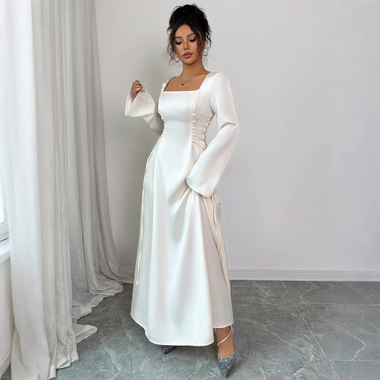 Vestido elegante de manga larga de color liso para mujer
