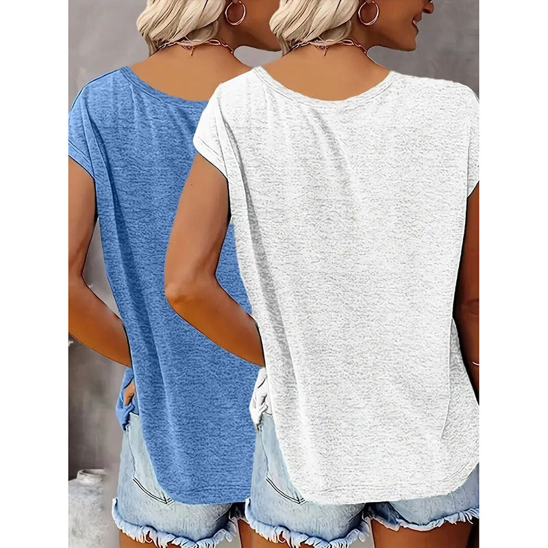 Paquete de 2 camisetas sin mangas con cuello en V para mujer – Camisetas de verano informales de ajuste holgado para la playa