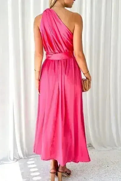 Ruched Single Shoulder Sleeveless Dress