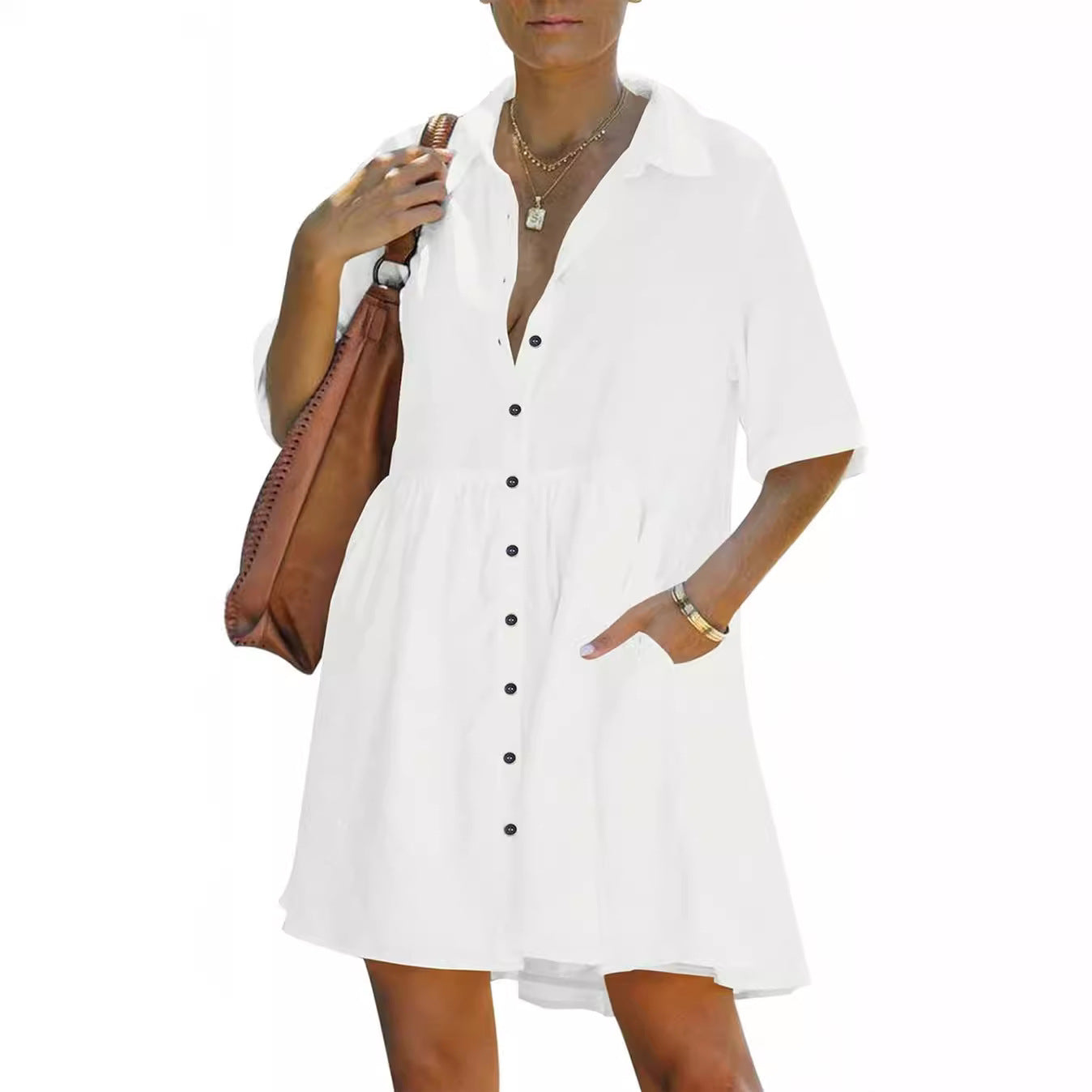 Womens Mid-length Short-sleeved Relaxed-fit Blouse