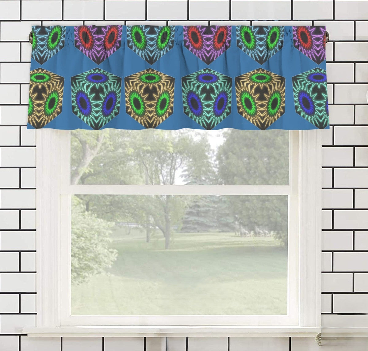 Colorful Cubes Blue Window Curtains - 5 Sizes Available