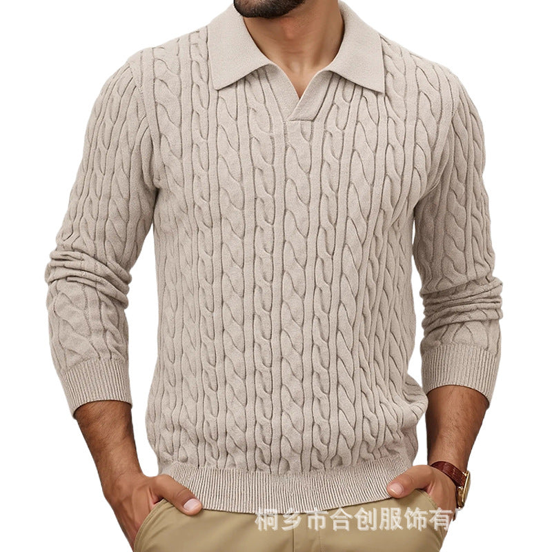 Knitted Long-Sleeve Cable-Knit Sweater For Men