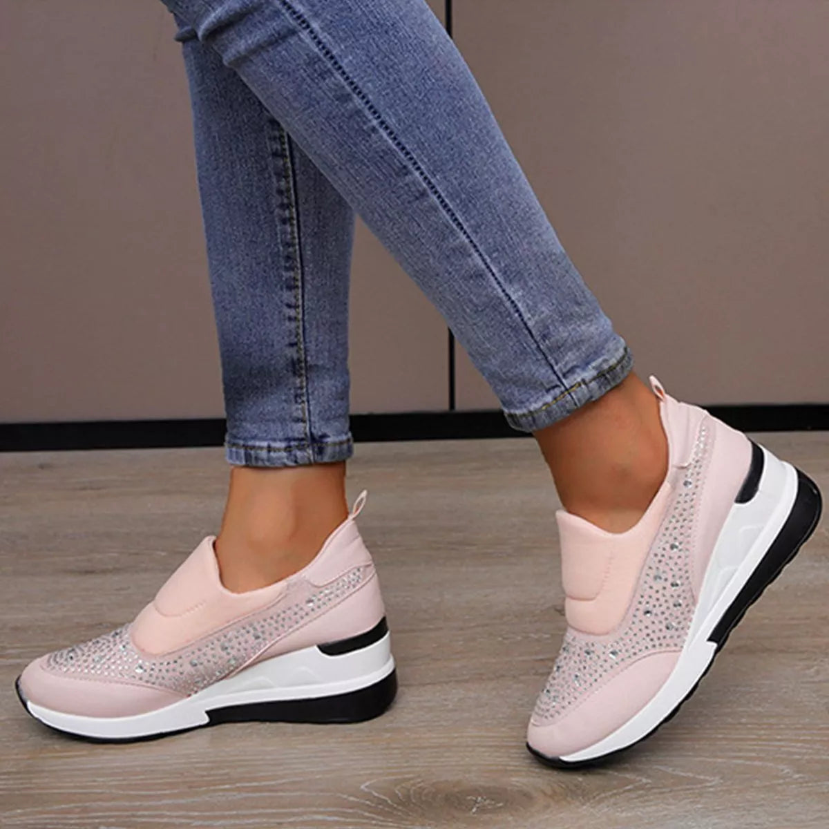 Rhinestone Embellished Wedge Sneakers