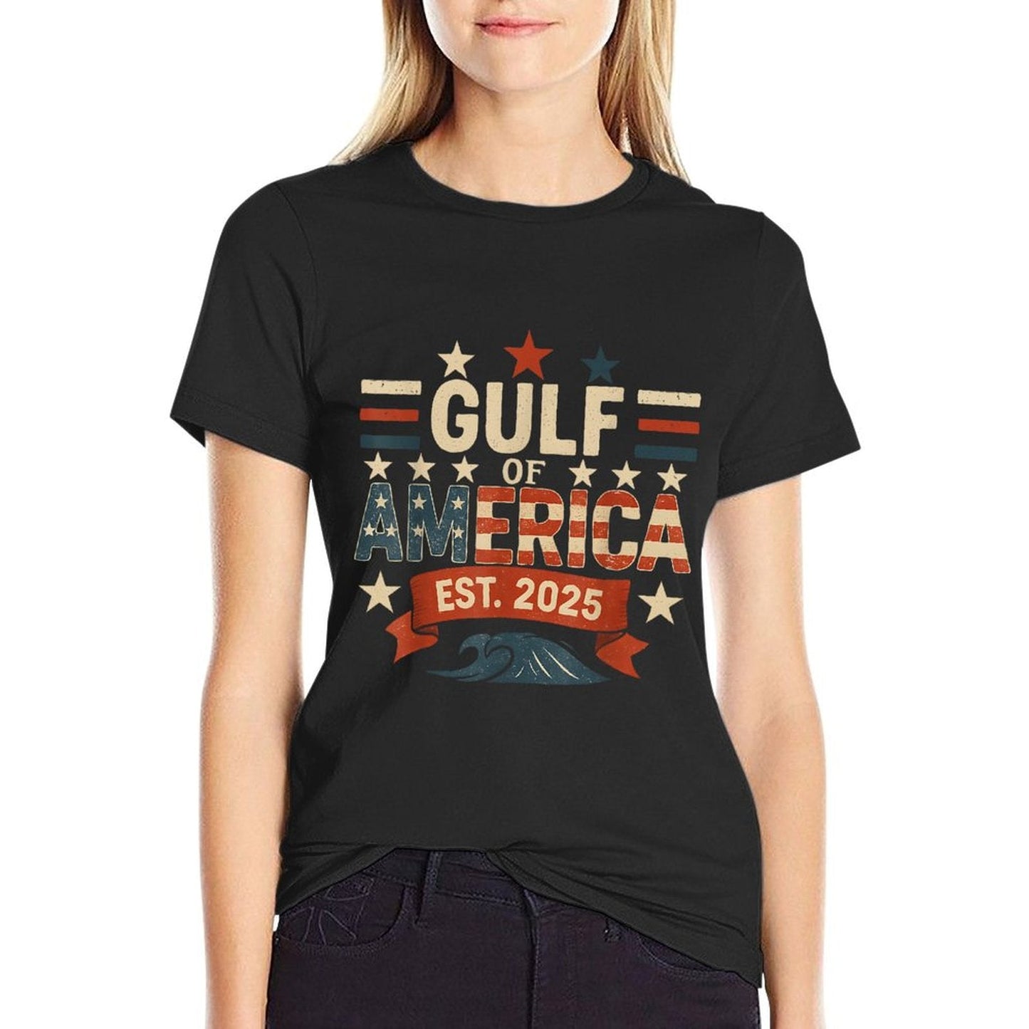 Retro Gulf Of USA America Since 2025 American Flag USA Gulf Slim-fit Cut T-Shirt