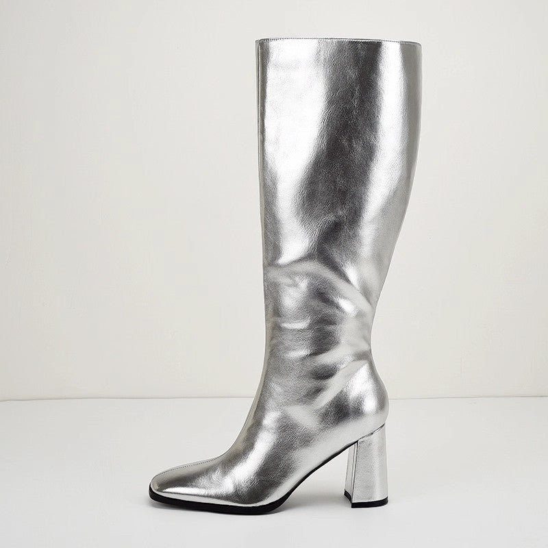 New Autumnwinter Silver Square-toe Chunky-heel Womens Over-the-knee Boots