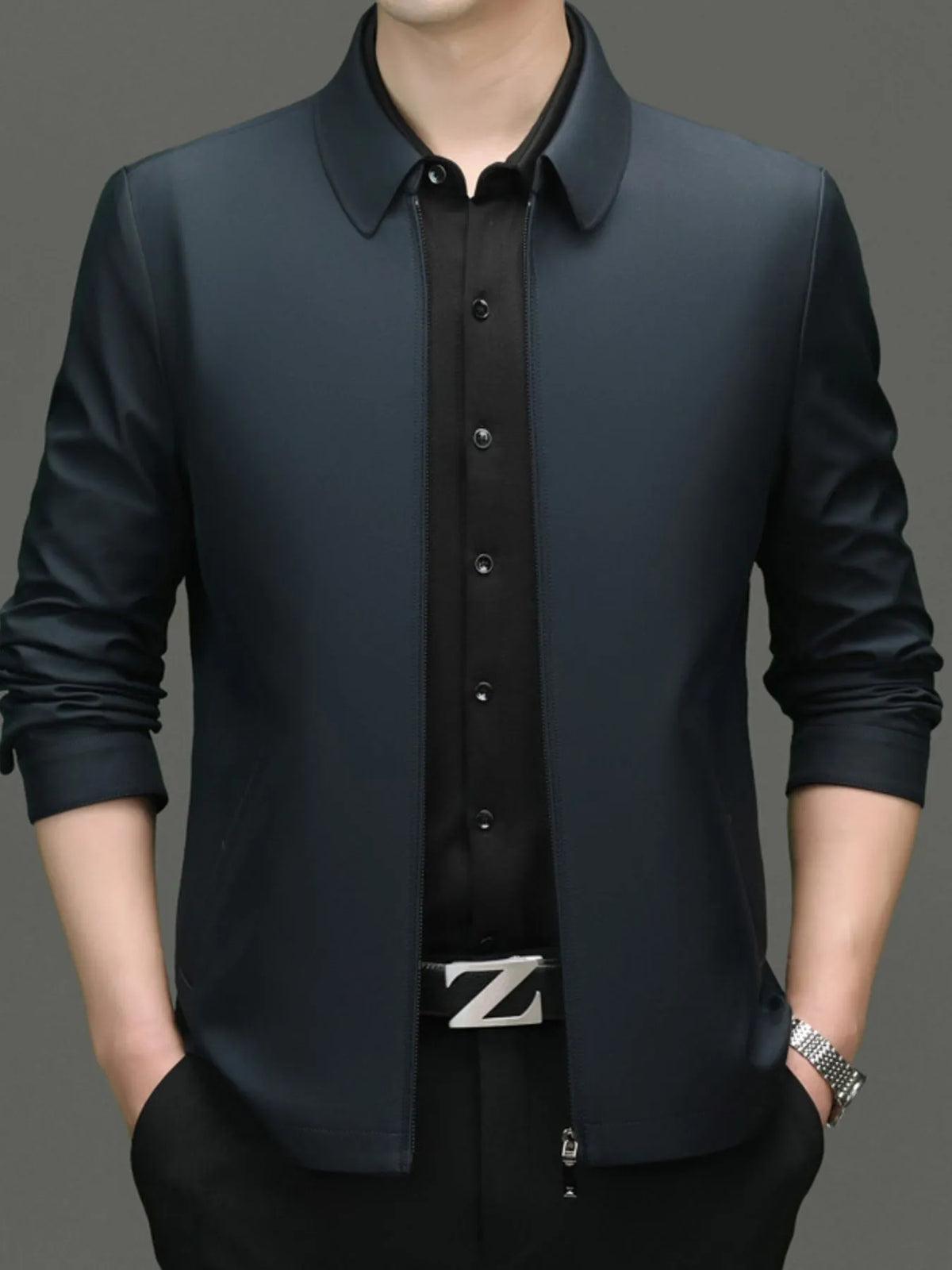 Men's Plus Size Zip Up Long Sleeve Jacket