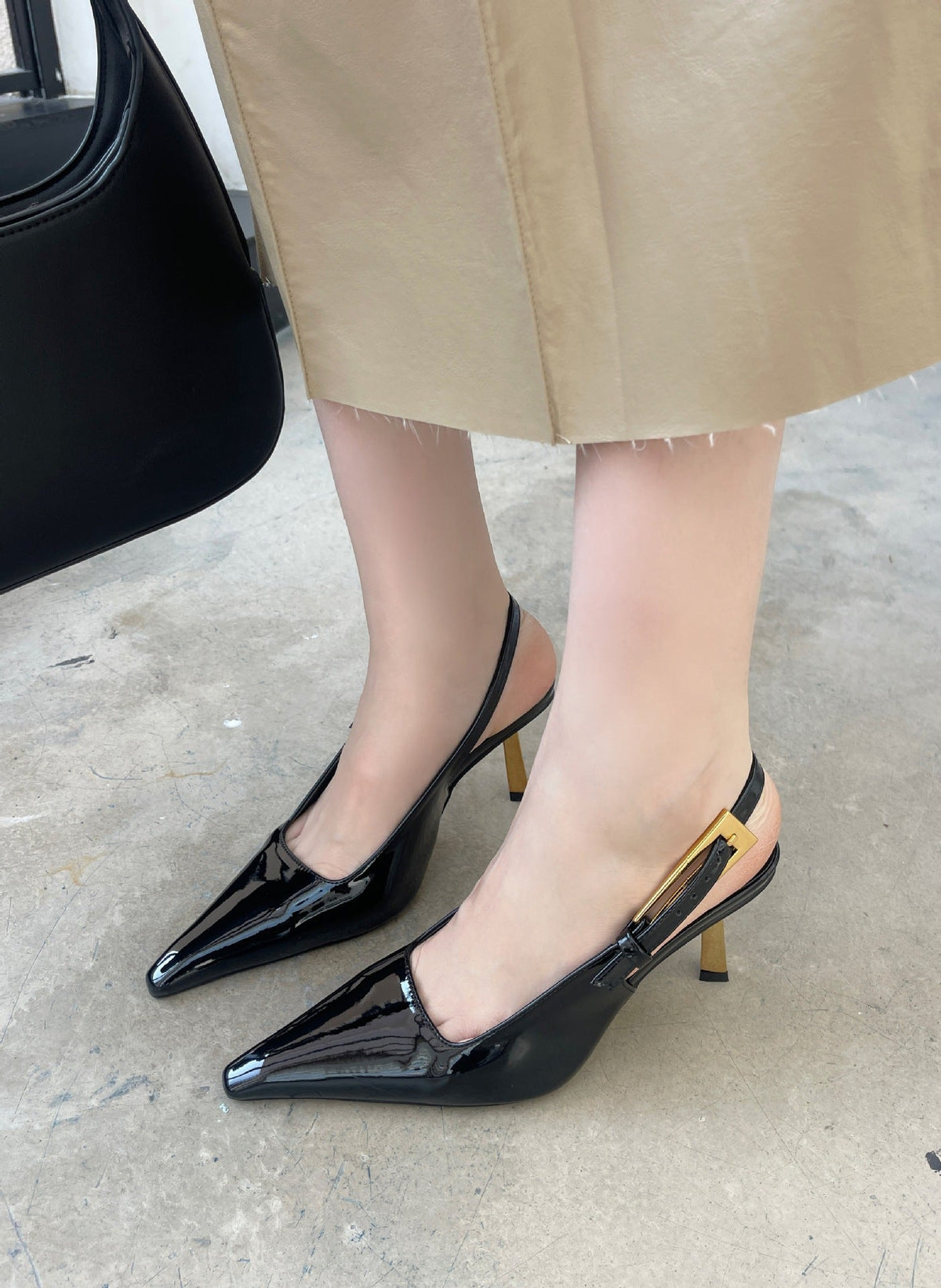 Women's Square-Toe Patent Slingback Sandals