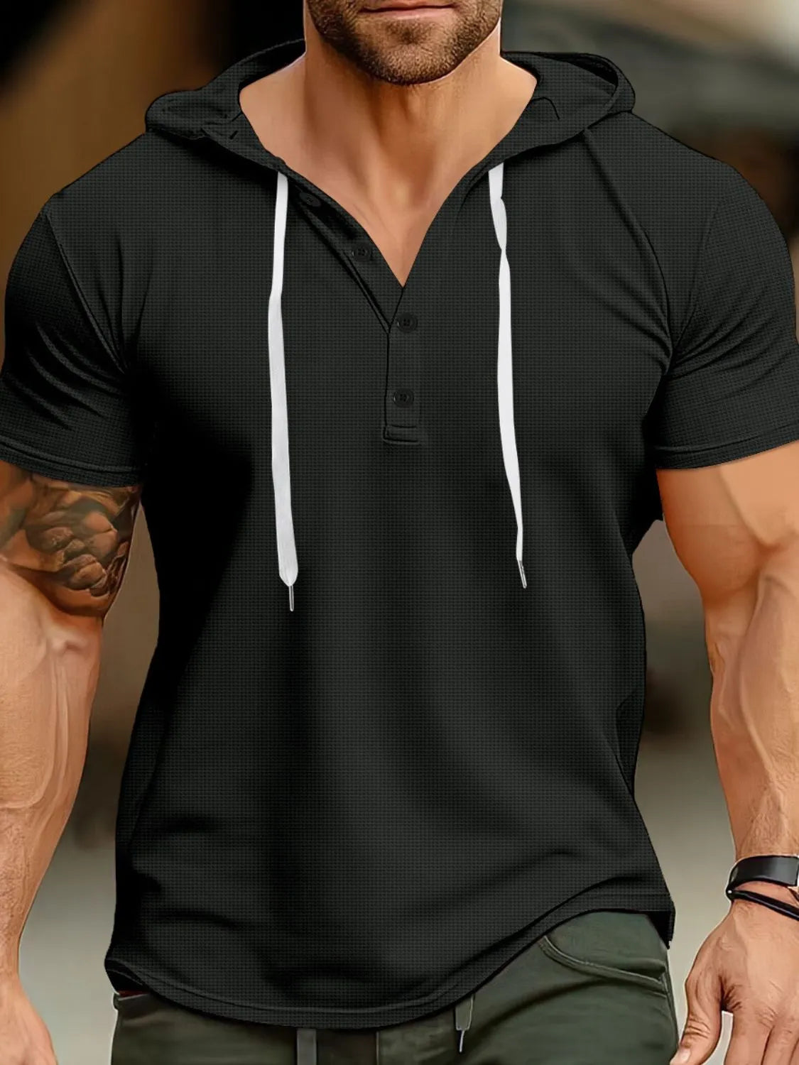 Sudadera de manga corta con capucha y cordón para hombre de talla grande