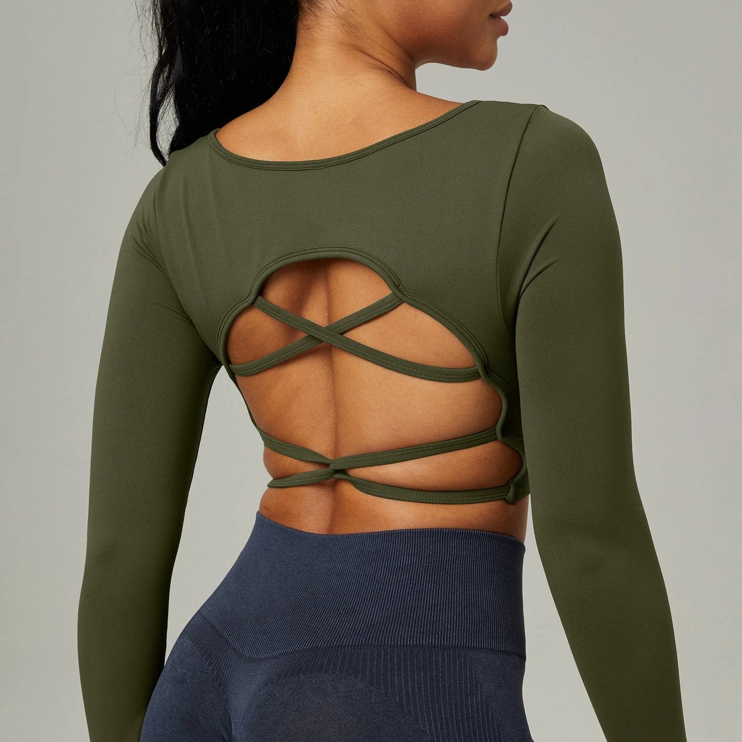 Quick Drying Clothes Outdoor Long Sleeve Cross Beauty Back Workout Clothes Sports Top