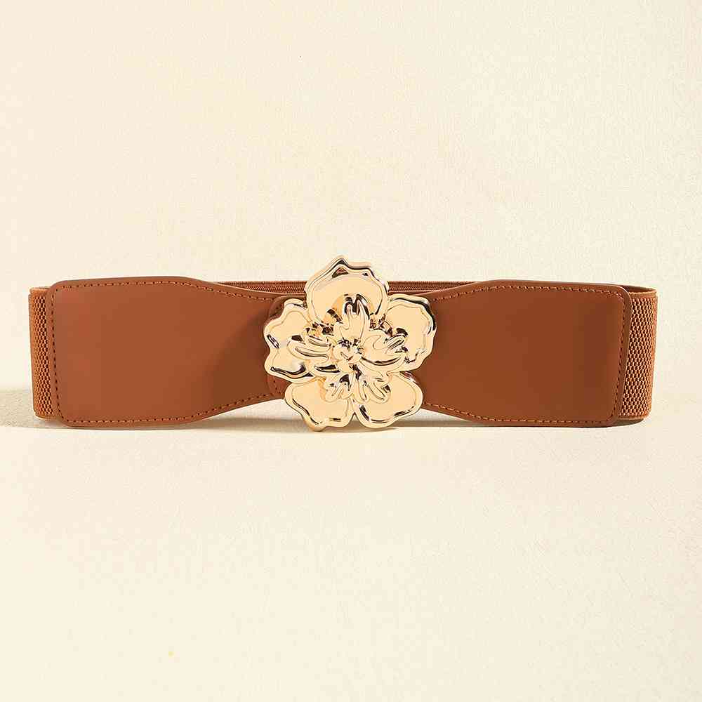 Flower Elegance Alloy Buckle Elastic Belt – Stylish Floral Design See size chart under “more details”