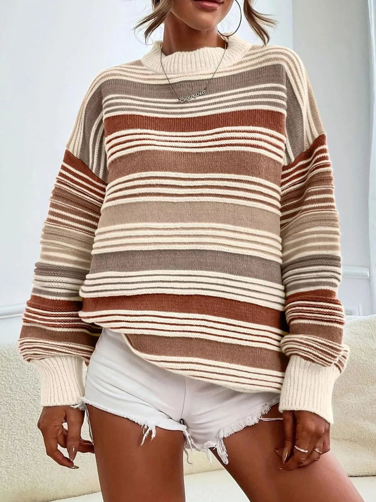 Striped Knit Long Sleeve Sweater