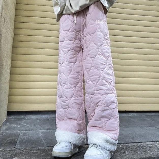 Winter Cotton-padded Waterproof Patchwork Lambskin Cotton Pants