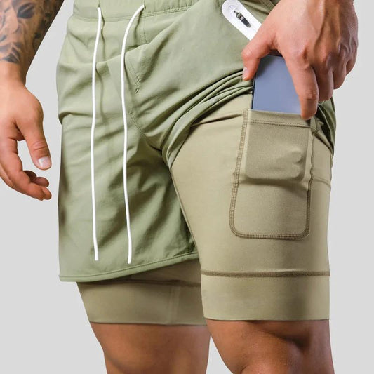 Pantalones cortos casuales de correr de doble capa para hombre