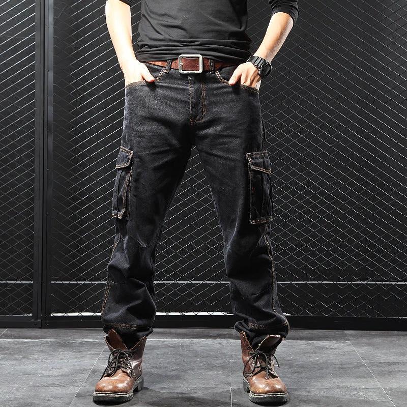 Men's Straight Loose Fit Cargo Jeans