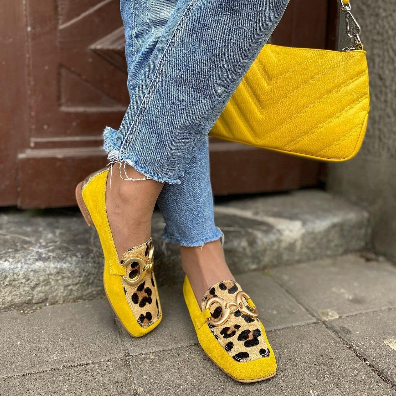 Women's Square-Toe Low-Heel Suede Flats