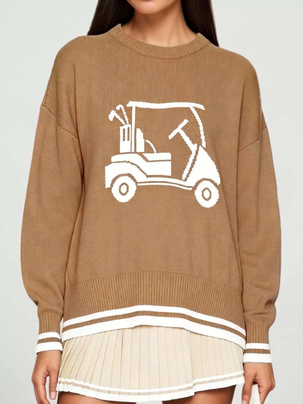 Golf Cart Graphic Dropped Shoulder Sweater