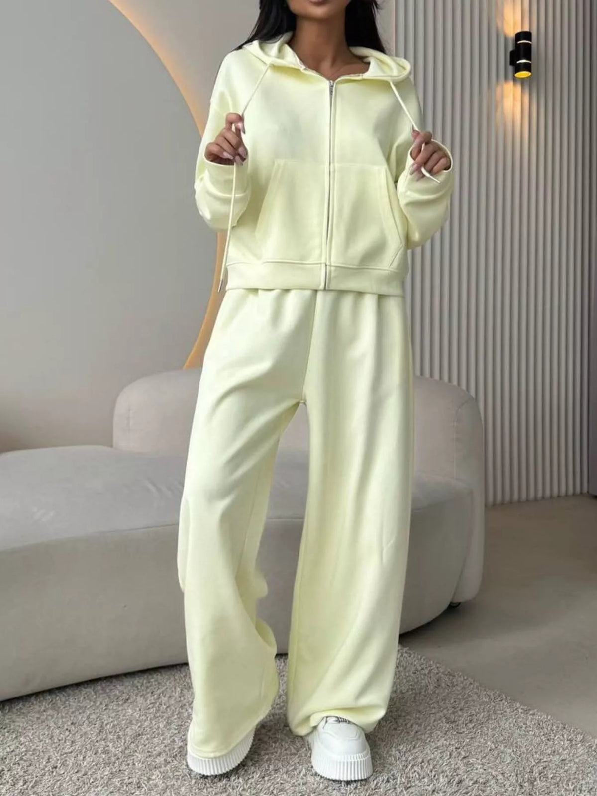 Zip-Up Hoodie and Wide-Leg Pants Set