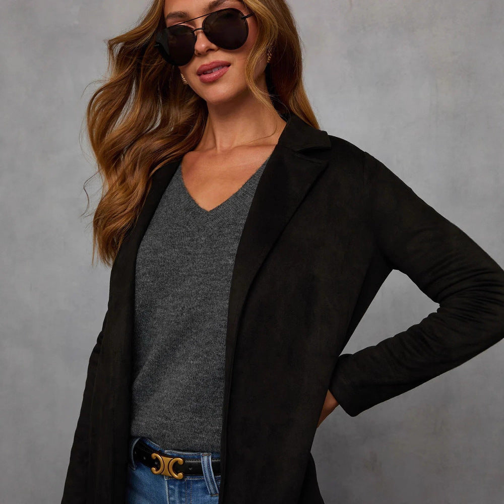 Stylish And Elegant Womens Solid-color Coat With Pockets