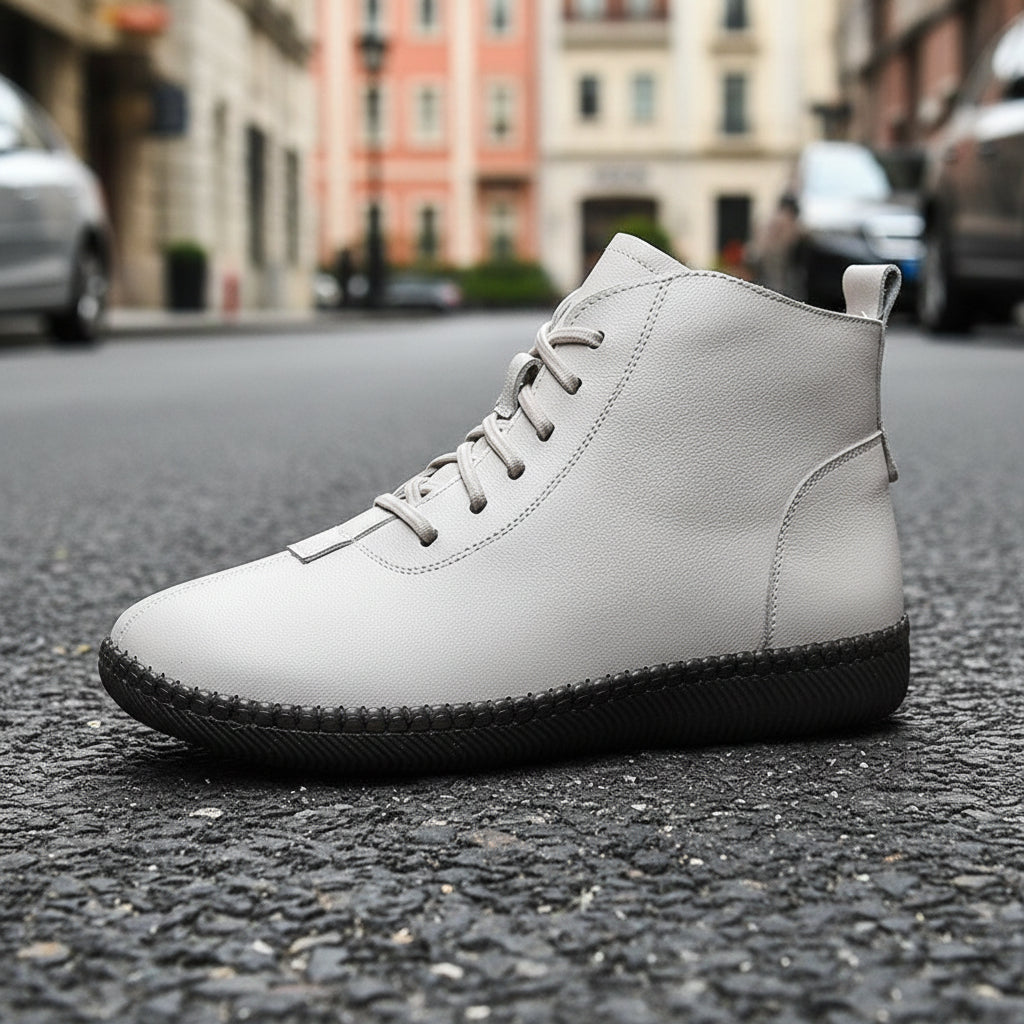 Botines planos de cuero genuino de suela blanda para mujer