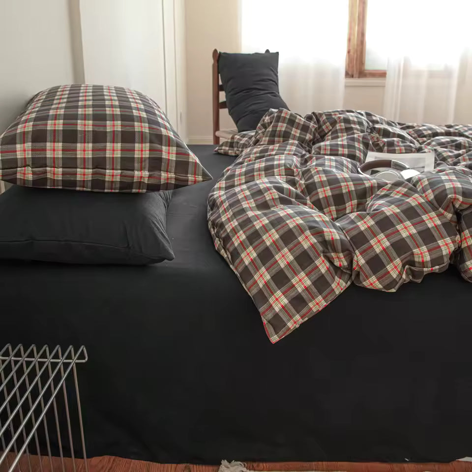Preppy Brown Plaid Duvet Cover Set