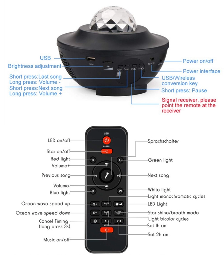 Proyector de Galaxia y Cielo Estrellado de Colores con Altavoz Bluetooth
