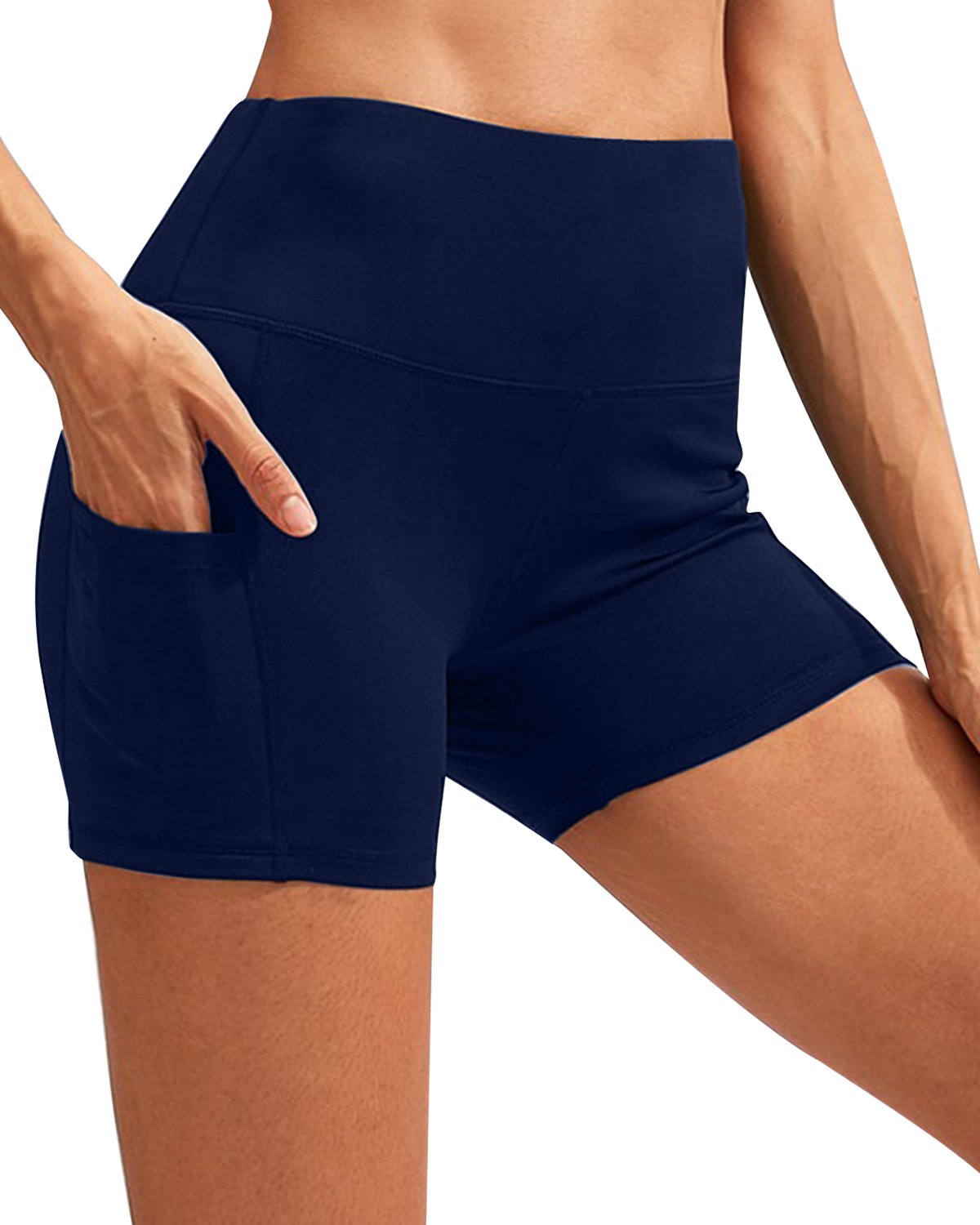 Pantalones Cortos de Yoga de Cintura Alta Calcao con Bolsillo - Azul Marino