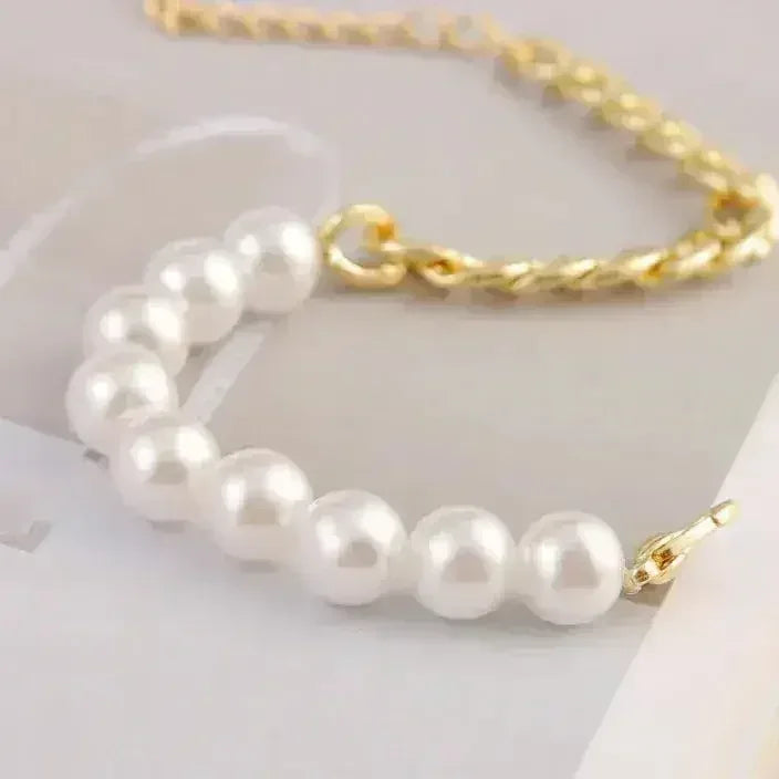 Pearl & Chain Bracelet – Gold Plated Half Beaded Jewelry