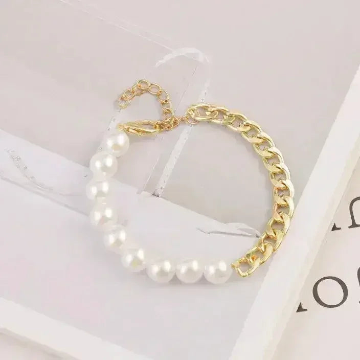 Pearl & Chain Bracelet – Gold Plated Half Beaded Jewelry