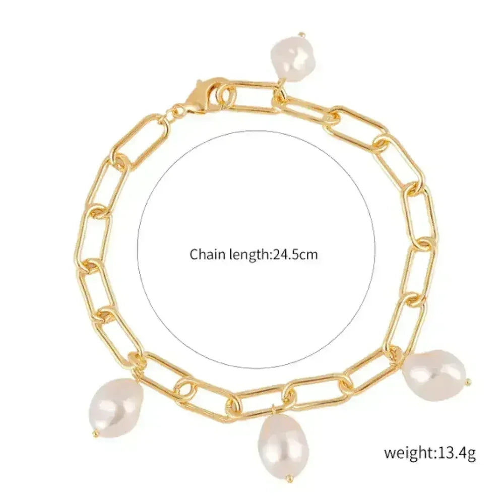 Gold Link Bracelet with Faux Pearls – Elegant Women's Jewelry