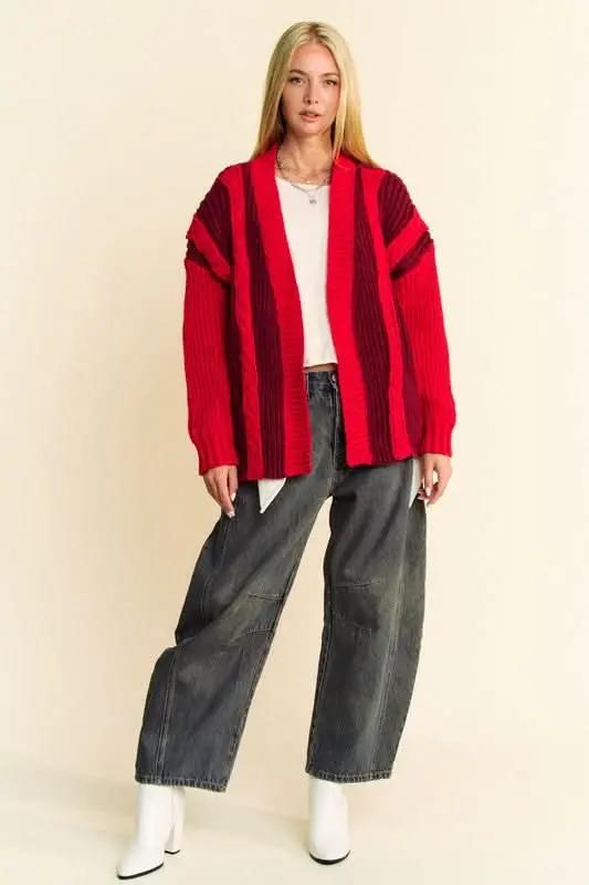 Sweaters Trendsi Cable-Knit Color Block Cardigan Women's Open Front Sweater - Soft & Stylish