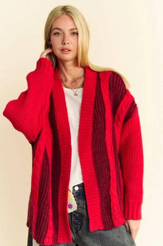 Sweaters Trendsi Cable-Knit Color Block Cardigan Women's Open Front Sweater - Soft & Stylish