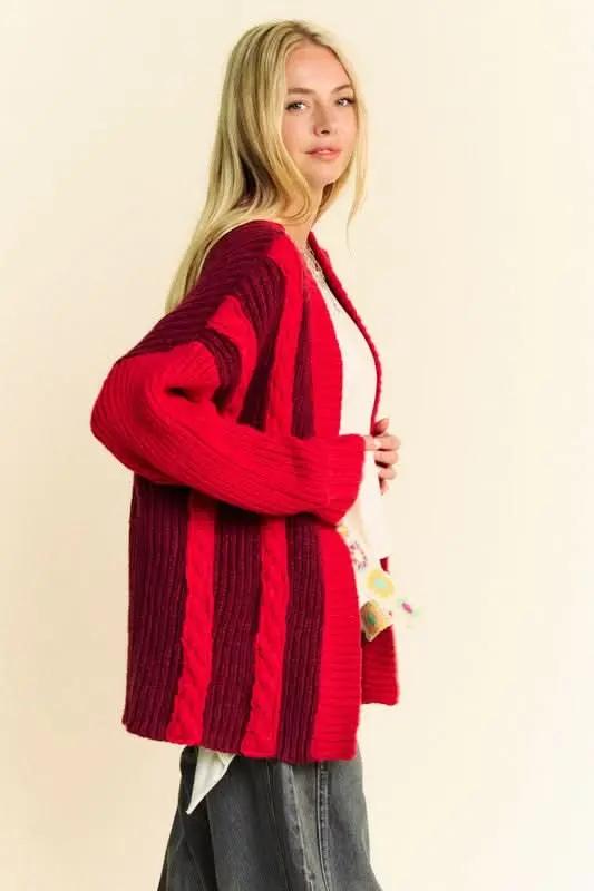Sweaters Trendsi Cable-Knit Color Block Cardigan Women's Open Front Sweater - Soft & Stylish