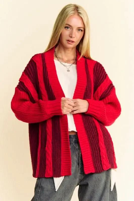 Sweaters Trendsi Cárdigan de punto trenzado a bloques de color para mujer - Suave y elegante