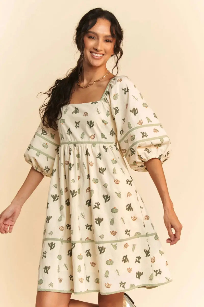 Dresses Trendsi Cactus Print Mini Dress Women's Casual Summer Dress Cute & Trendy