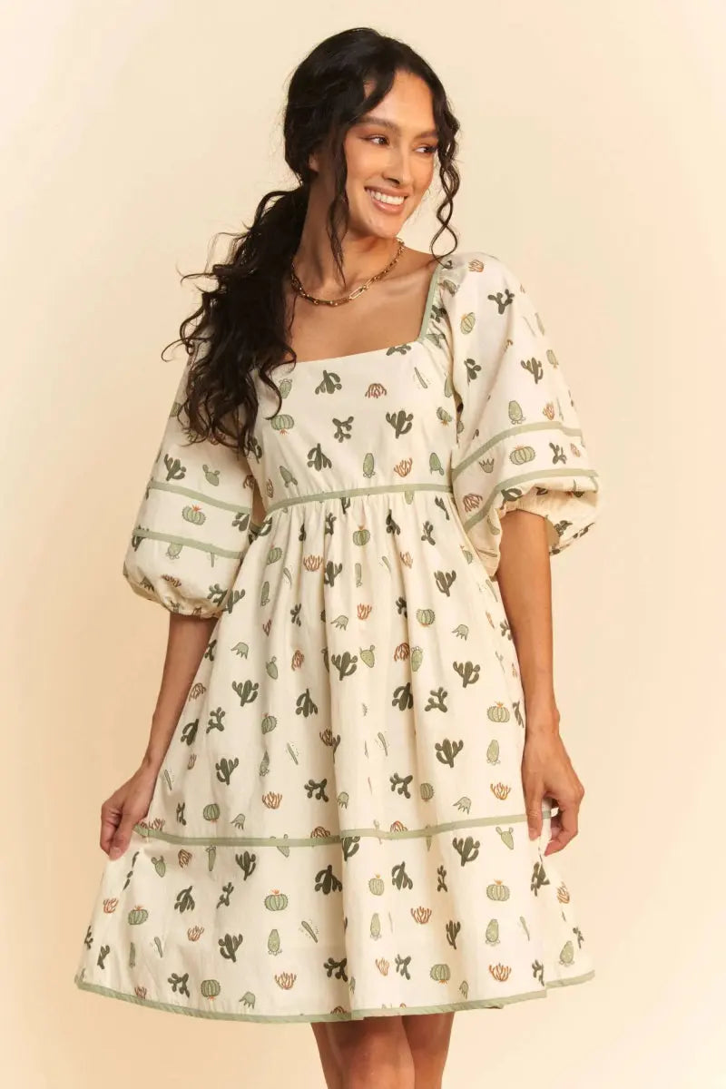 Dresses Trendsi Cactus Print Mini Dress Women's Casual Summer Dress Cute & Trendy