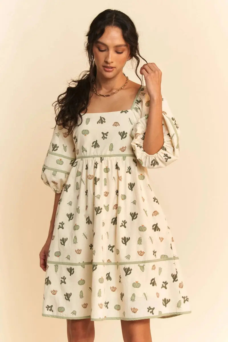 Dresses Trendsi Cactus Print Mini Dress Women's Casual Summer Dress Cute & Trendy