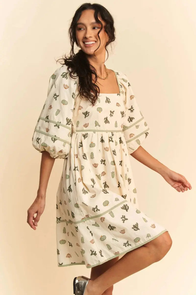 Dresses Trendsi Cactus Print Mini Dress Women's Casual Summer Dress Cute & Trendy