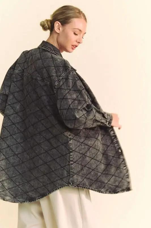 Shirts Trendsi Denim Shacket Women's Everyday Diamond Quilted Button Up Jacket