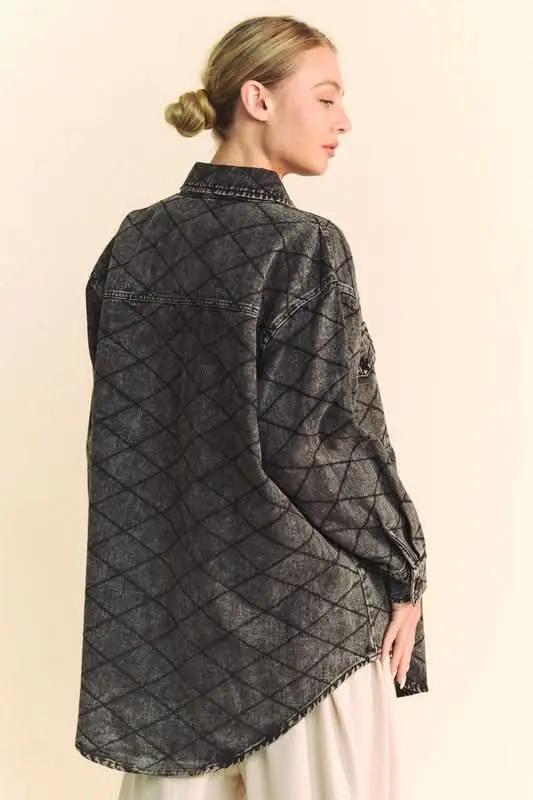 Shirts Trendsi Denim Shacket Women's Everyday Diamond Quilted Button Up Jacket