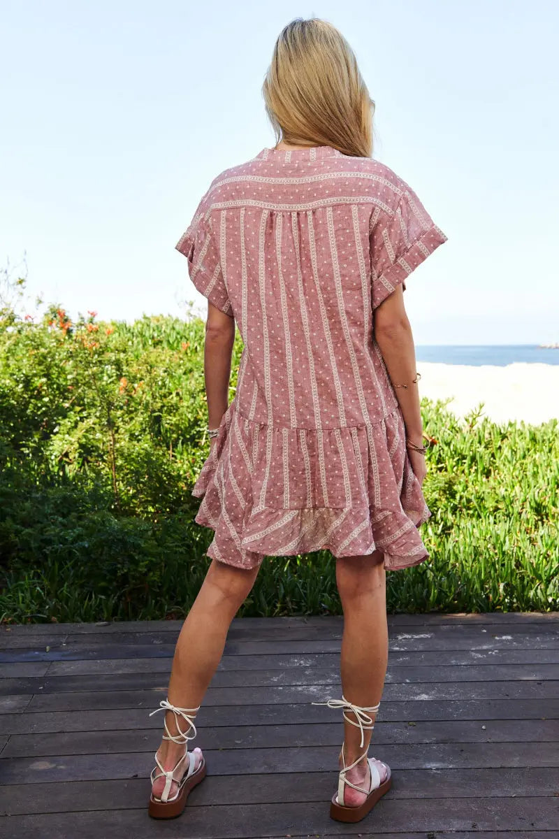 Dresses Trendsi V-Neck Mini Dress Women's Casual Ruffled Embroidery Summer Dress