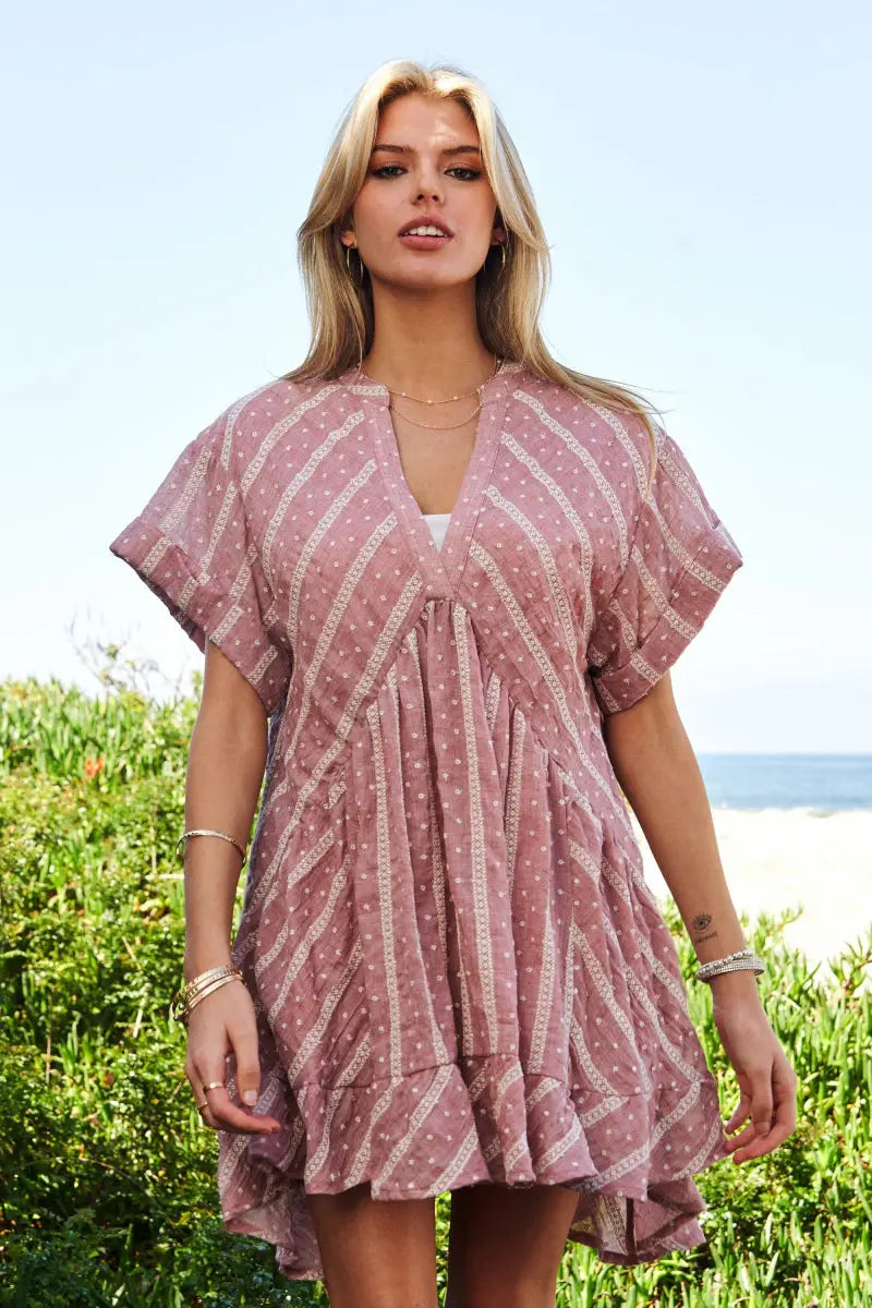 Dresses Trendsi V-Neck Mini Dress Women's Casual Ruffled Embroidery Summer Dress