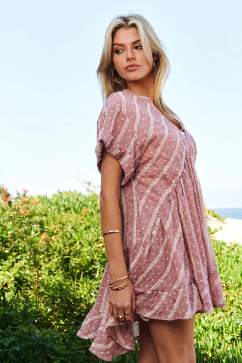 Dresses Trendsi V-Neck Mini Dress Women's Casual Ruffled Embroidery Summer Dress
