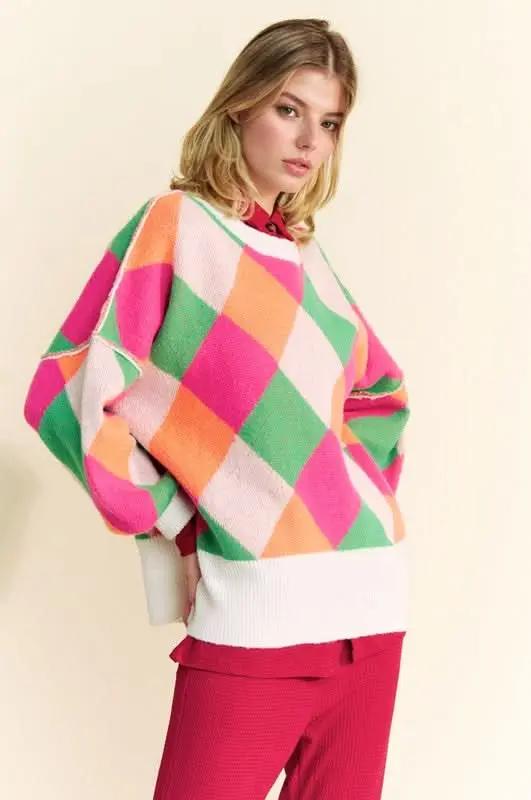 Sweaters Trendsi Color Block Sweater Women's Casual Knit Top Exposed Seam, Dropped Shoulder