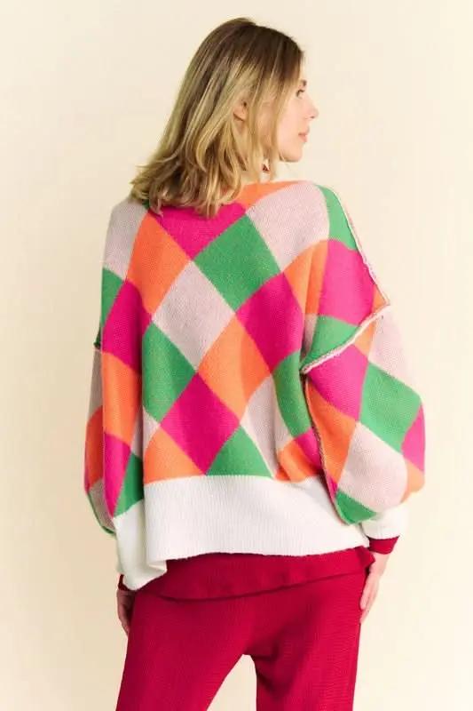Sweaters Trendsi Color Block Sweater Women's Casual Knit Top Exposed Seam, Dropped Shoulder